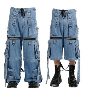 Tripp NYC Light Blue Relaxed Cargo Jeans with Strap & Zipper Details